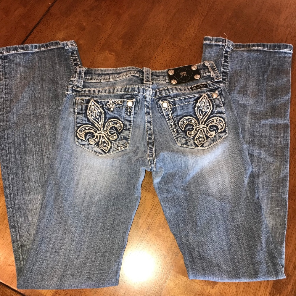 Miss Me Girls Fleur De Lis Boot Cut Jeans Embellis